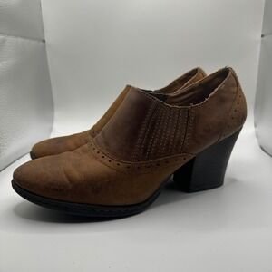 Boc Born Concept Brown Leather Wingtip Ankle Boots Block Heel Women